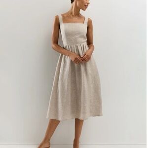 100% European Linen Fit & Flare Midi Dress